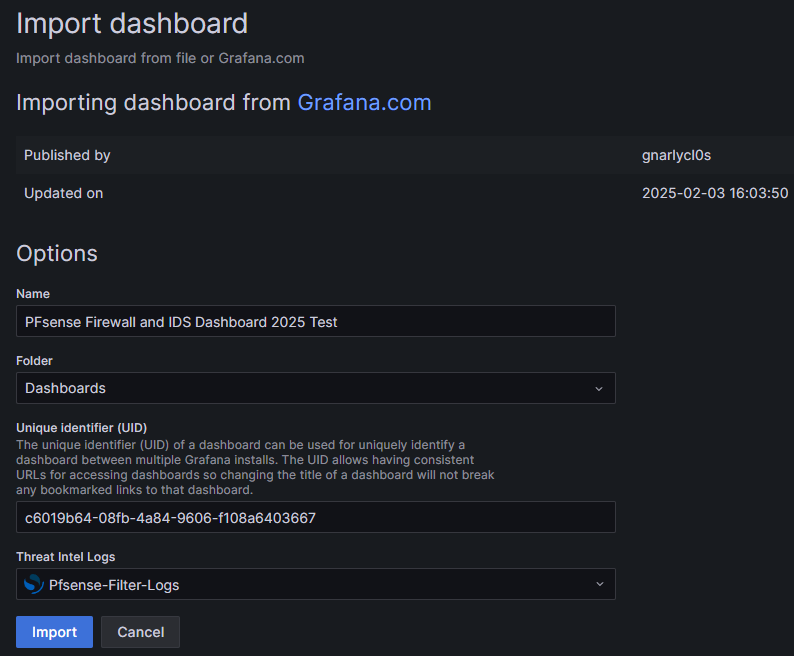 Import Dashboard Config